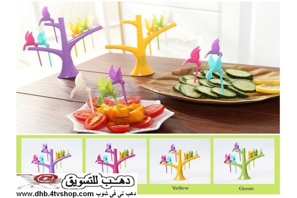 شوك على شكل طيور و شجرة ملونة للفاكهة 